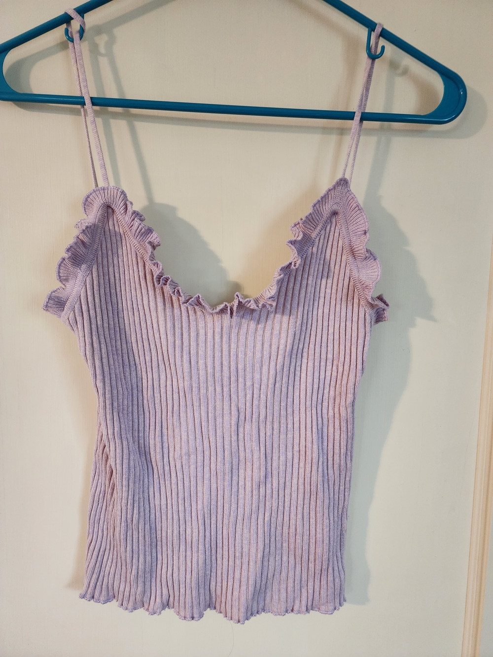 Free People Lavender Ribbed Ruffle Trim Camisole